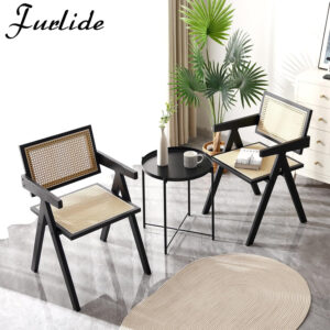 Rattan Dining Chairs Set of 2, Modern Mid Century Accent Chairs, Comfy Armchairs, Outdoor Rattan Chairs with Armrest for Bedroom Living Room Reading Room Dining Kitchen