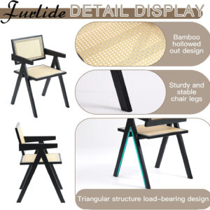 Rattan Dining Chairs Set of 2, Modern Mid Century Accent Chairs, Comfy Armchairs, Outdoor Rattan Chairs with Armrest for Bedroom Living Room Reading Room Dining Kitchen