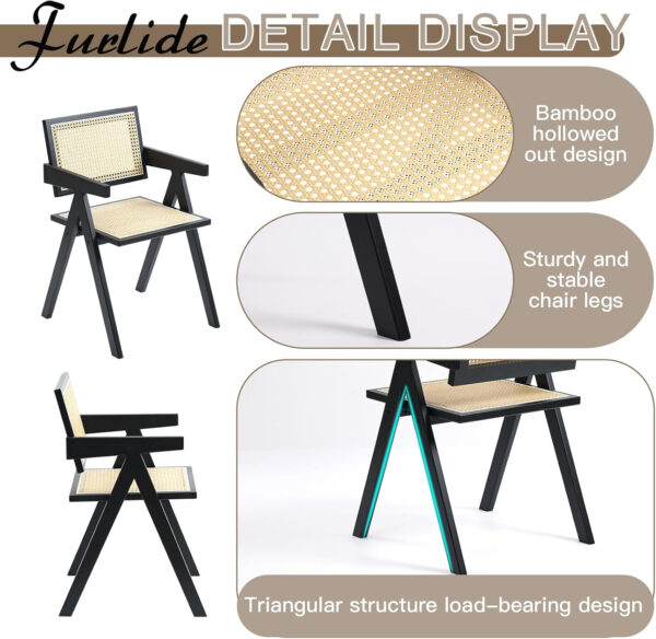 Rattan Dining Chairs Set of 2, Modern Mid Century Accent Chairs, Comfy Armchairs, Outdoor Rattan Chairs with Armrest for Bedroom Living Room Reading Room Dining Kitchen