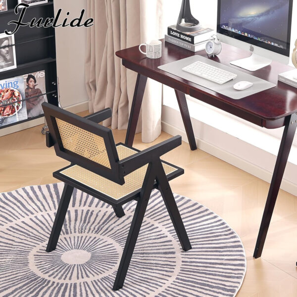 Rattan Dining Chairs Set of 2, Modern Mid Century Accent Chairs, Comfy Armchairs, Outdoor Rattan Chairs with Armrest for Bedroom Living Room Reading Room Dining Kitchen