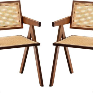 Rattan Dining Chairs Set of 2, Modern Mid Century Accent Chairs, Comfy Armchairs, Outdoor Rattan Chairs with Armrest for Bedroom Living Room Reading Room Dining Kitchen