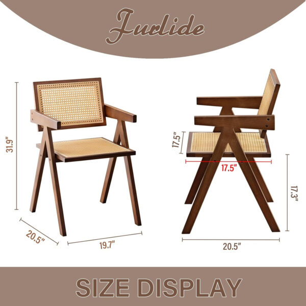 Rattan Dining Chairs Set of 2, Modern Mid Century Accent Chairs, Comfy Armchairs, Outdoor Rattan Chairs with Armrest for Bedroom Living Room Reading Room Dining Kitchen