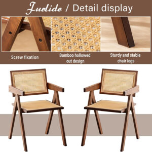 Rattan Dining Chairs Set of 2, Modern Mid Century Accent Chairs, Comfy Armchairs, Outdoor Rattan Chairs with Armrest for Bedroom Living Room Reading Room Dining Kitchen