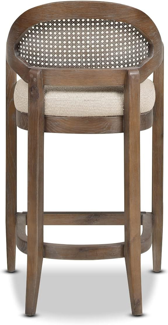 Jennifer Taylor Home Marie 27" Cane Back Counter-Height Bar Stool, Taupe Beige Textured Weave