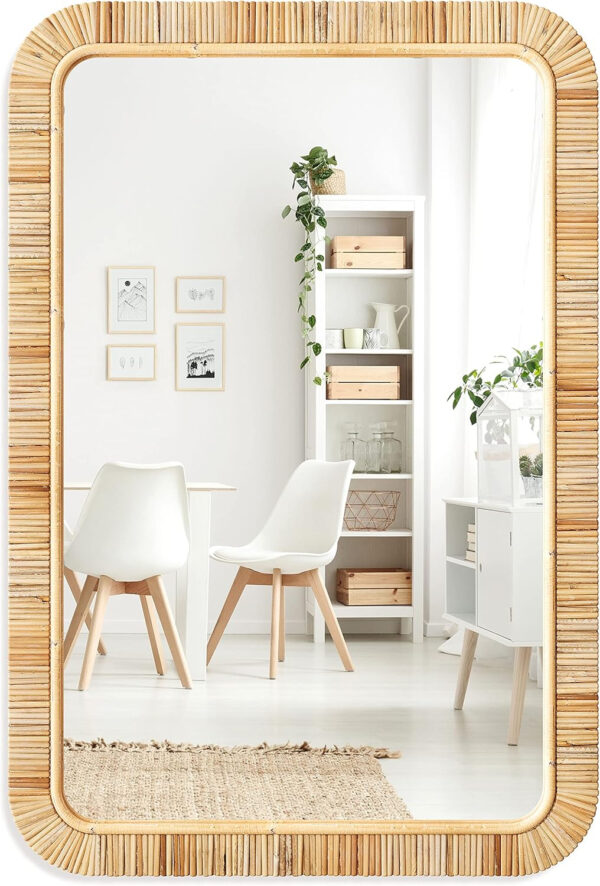 Barnyard Designs Rattan Bathroom Mirror – Rustic Farmhouse Style Handmade Wicker Rattan Frame - Boho Mirror for Nursery Wall Décor (20" x 30", Rectangular)