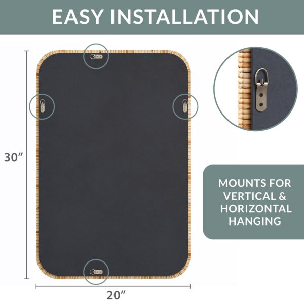 Barnyard Designs Rattan Bathroom Mirror – Rustic Farmhouse Style Handmade Wicker Rattan Frame - Boho Mirror for Nursery Wall Décor (20" x 30", Rectangular)