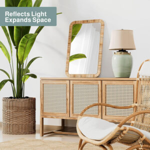 Barnyard Designs Rattan Bathroom Mirror – Rustic Farmhouse Style Handmade Wicker Rattan Frame - Boho Mirror for Nursery Wall Décor (20" x 30", Rectangular)