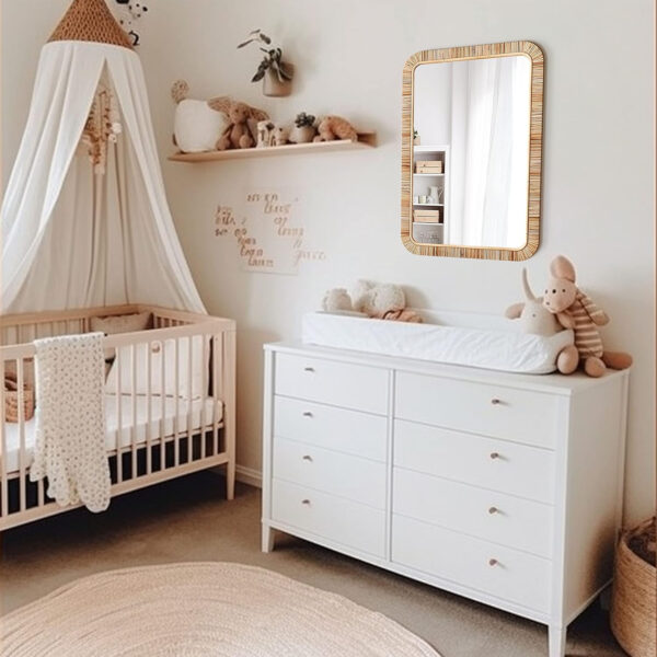 Barnyard Designs Rattan Bathroom Mirror – Rustic Farmhouse Style Handmade Wicker Rattan Frame - Boho Mirror for Nursery Wall Décor (20" x 30", Rectangular)