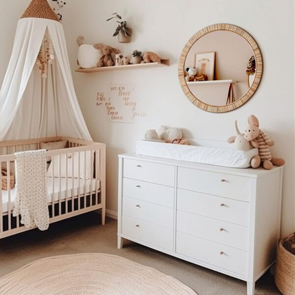 Barnyard Designs Rattan Bathroom Mirror – Rustic Farmhouse Style Handmade Wicker Rattan Frame - Boho Mirror for Nursery Wall Décor (20" x 30", Rectangular)