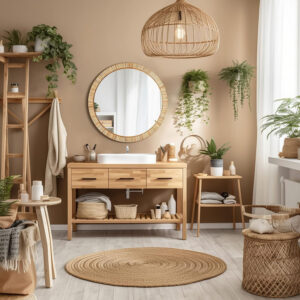 Barnyard Designs Rattan Bathroom Mirror – Rustic Farmhouse Style Handmade Wicker Rattan Frame - Boho Mirror for Nursery Wall Décor (20" x 30", Rectangular)