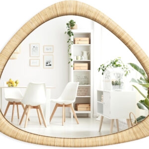 Barnyard Designs Rattan Bathroom Mirror – Rustic Farmhouse Style Handmade Wicker Rattan Frame - Boho Mirror for Nursery Wall Décor (20" x 30", Rectangular)