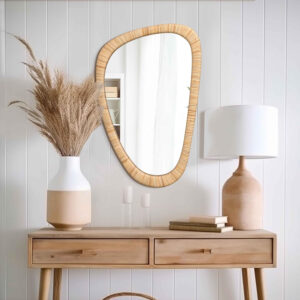 Barnyard Designs Rattan Bathroom Mirror – Rustic Farmhouse Style Handmade Wicker Rattan Frame - Boho Mirror for Nursery Wall Décor (20" x 30", Rectangular)