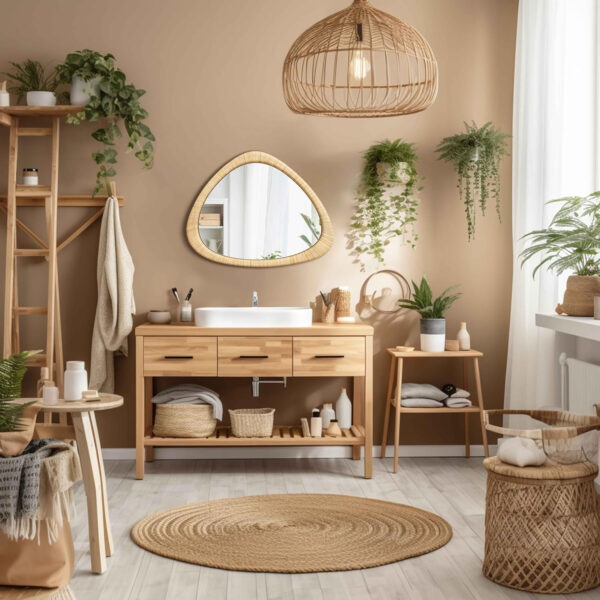 Barnyard Designs Rattan Bathroom Mirror – Rustic Farmhouse Style Handmade Wicker Rattan Frame - Boho Mirror for Nursery Wall Décor (20" x 30", Rectangular)