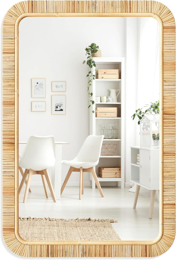 Barnyard Designs Rattan Bathroom Mirror – Rustic Farmhouse Style Handmade Wicker Rattan Frame - Boho Mirror for Nursery Wall Décor (20" x 30", Rectangular)