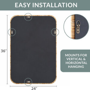 Barnyard Designs Rattan Bathroom Mirror – Rustic Farmhouse Style Handmade Wicker Rattan Frame - Boho Mirror for Nursery Wall Décor (20" x 30", Rectangular)