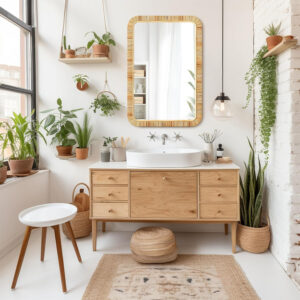 Barnyard Designs Rattan Bathroom Mirror – Rustic Farmhouse Style Handmade Wicker Rattan Frame - Boho Mirror for Nursery Wall Décor (20" x 30", Rectangular)