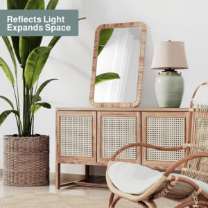 Barnyard Designs Rattan Bathroom Mirror – Rustic Farmhouse Style Handmade Wicker Rattan Frame - Boho Mirror for Nursery Wall Décor (20" x 30", Rectangular)