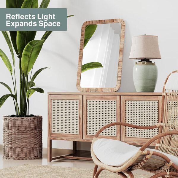 Barnyard Designs Rattan Bathroom Mirror – Rustic Farmhouse Style Handmade Wicker Rattan Frame - Boho Mirror for Nursery Wall Décor (20" x 30", Rectangular)