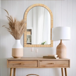 Barnyard Designs Rattan Bathroom Mirror – Rustic Farmhouse Style Handmade Wicker Rattan Frame - Boho Mirror for Nursery Wall Décor (20" x 30", Rectangular)