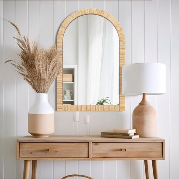 Barnyard Designs Rattan Bathroom Mirror – Rustic Farmhouse Style Handmade Wicker Rattan Frame - Boho Mirror for Nursery Wall Décor (20" x 30", Rectangular)