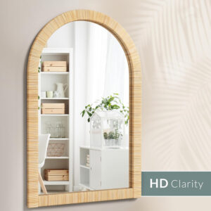 Barnyard Designs Rattan Bathroom Mirror – Rustic Farmhouse Style Handmade Wicker Rattan Frame - Boho Mirror for Nursery Wall Décor (20" x 30", Rectangular)