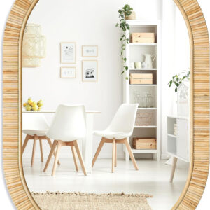 Barnyard Designs Rattan Bathroom Mirror – Rustic Farmhouse Style Handmade Wicker Rattan Frame - Boho Mirror for Nursery Wall Décor (20" x 30", Rectangular)