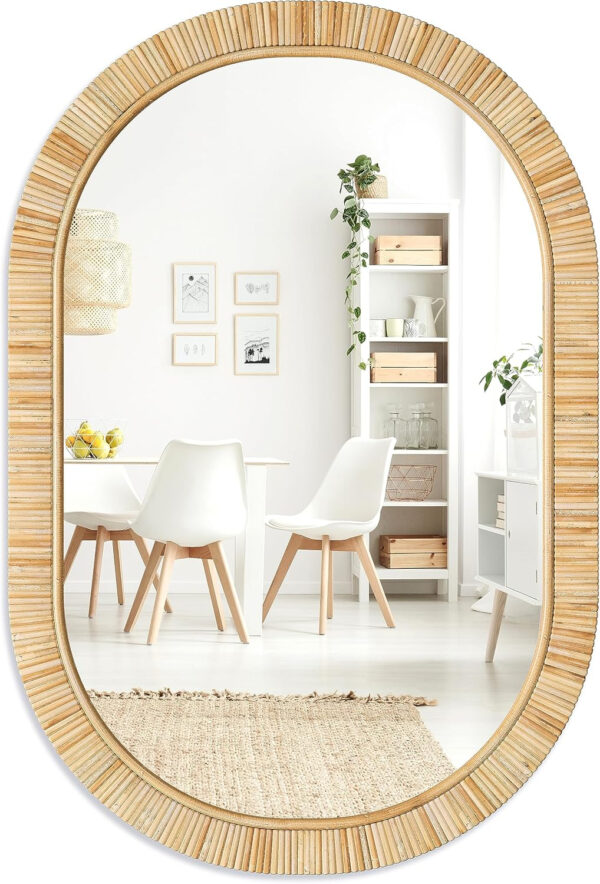 Barnyard Designs Rattan Bathroom Mirror – Rustic Farmhouse Style Handmade Wicker Rattan Frame - Boho Mirror for Nursery Wall Décor (20" x 30", Rectangular)