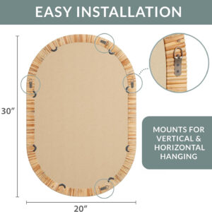 Barnyard Designs Rattan Bathroom Mirror – Rustic Farmhouse Style Handmade Wicker Rattan Frame - Boho Mirror for Nursery Wall Décor (20" x 30", Rectangular)