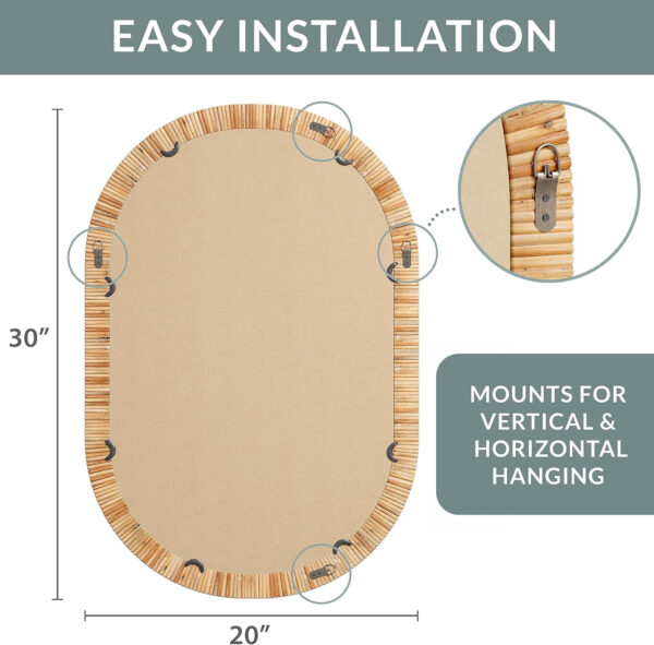 Barnyard Designs Rattan Bathroom Mirror – Rustic Farmhouse Style Handmade Wicker Rattan Frame - Boho Mirror for Nursery Wall Décor (20" x 30", Rectangular)