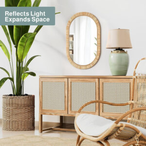Barnyard Designs Rattan Bathroom Mirror – Rustic Farmhouse Style Handmade Wicker Rattan Frame - Boho Mirror for Nursery Wall Décor (20" x 30", Rectangular)