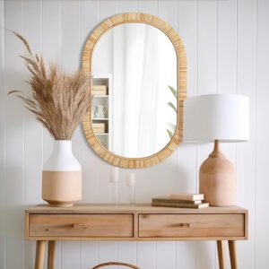 Barnyard Designs Rattan Bathroom Mirror – Rustic Farmhouse Style Handmade Wicker Rattan Frame - Boho Mirror for Nursery Wall Décor (20" x 30", Rectangular)