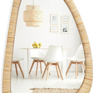 Barnyard Designs Rattan Bathroom Mirror – Rustic Farmhouse Style Handmade Wicker Rattan Frame - Boho Mirror for Nursery Wall Décor (20" x 30", Rectangular)