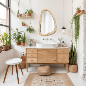 Barnyard Designs Rattan Bathroom Mirror – Rustic Farmhouse Style Handmade Wicker Rattan Frame - Boho Mirror for Nursery Wall Décor (20" x 30", Rectangular)