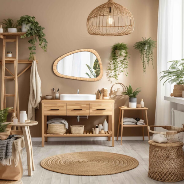 Barnyard Designs Rattan Bathroom Mirror – Rustic Farmhouse Style Handmade Wicker Rattan Frame - Boho Mirror for Nursery Wall Décor (20" x 30", Rectangular)