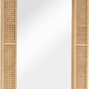PARISLOFT Wooden and Rattan Mirrors, Boho Rectangle Wall Mirror for Living Room, Bedroom, 37.8''