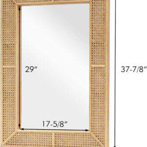 PARISLOFT Wooden and Rattan Mirrors, Boho Rectangle Wall Mirror for Living Room, Bedroom, 37.8''