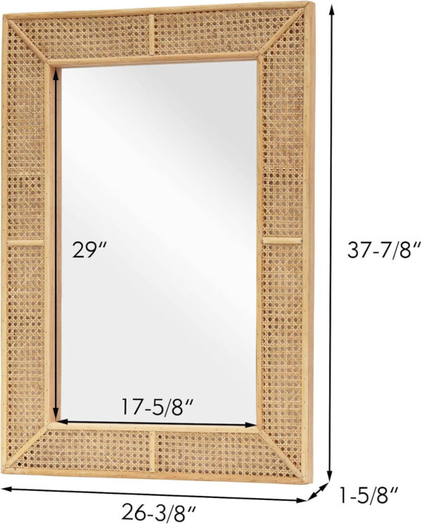 PARISLOFT Wooden and Rattan Mirrors, Boho Rectangle Wall Mirror for Living Room, Bedroom, 37.8''