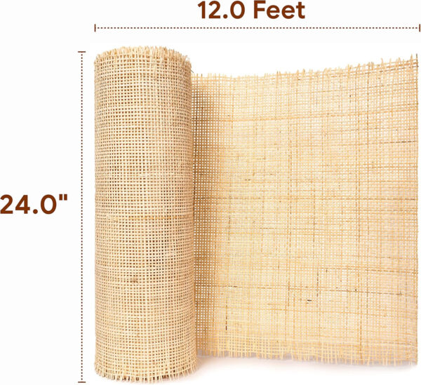 24" Width Square Rattan Cane Webbing Roll 12 Feet Fine Radio Net Mesh Pre Woven Open for Caning Projects Rattan Fabric Furniture Woven Rattan Sheet Crafts Chair Caning Supplies Wicker (12 Feet)