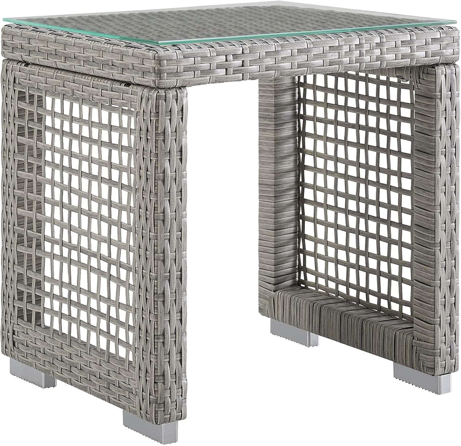 Modway Aura Outdoor Patio Wicker Rattan, Side Table, Gray