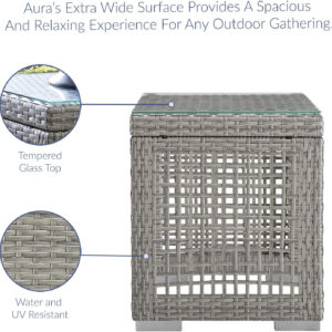 Modway Aura Outdoor Patio Wicker Rattan, Side Table, Gray