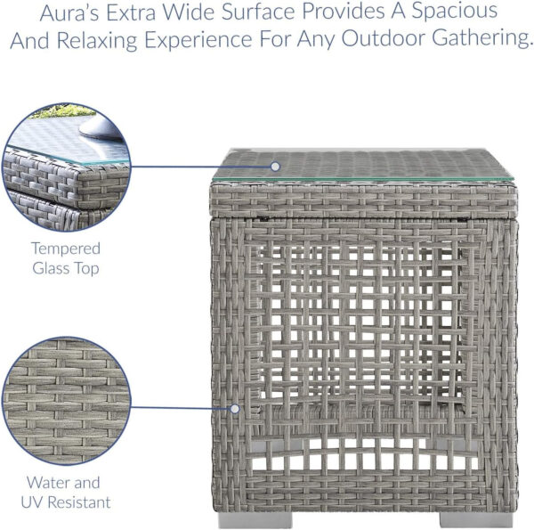 Modway Aura Outdoor Patio Wicker Rattan, Side Table, Gray