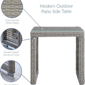 Modway Aura Outdoor Patio Wicker Rattan, Side Table, Gray