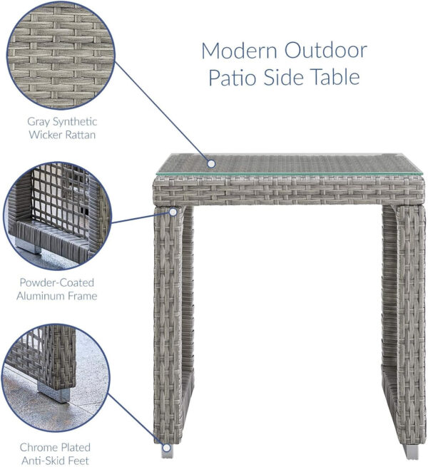 Modway Aura Outdoor Patio Wicker Rattan, Side Table, Gray