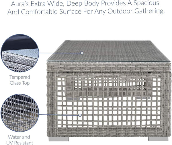 Modway Aura Outdoor Patio Wicker Rattan, Side Table, Gray