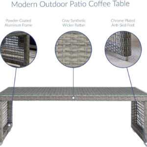 Modway Aura Outdoor Patio Wicker Rattan, Side Table, Gray