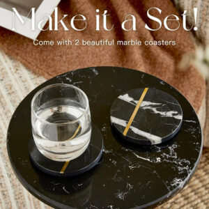 Adjustable-Height Marble Drink Table - 10x10x22-30, White Marble & Antique Brass, Modern Round End Table, Side Table with Pedestal Stand for Small Spaces, Vintage Metal Martini Cocktail Accent
