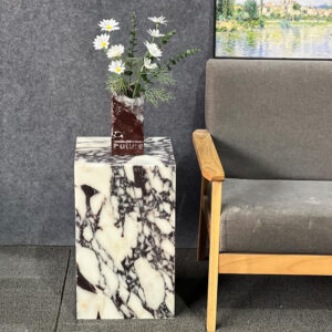 Luxury Marble Side Table,Square End Table for Modern Sofa and Bed, Living Room, Sofa, Bedroom（Arabescato）