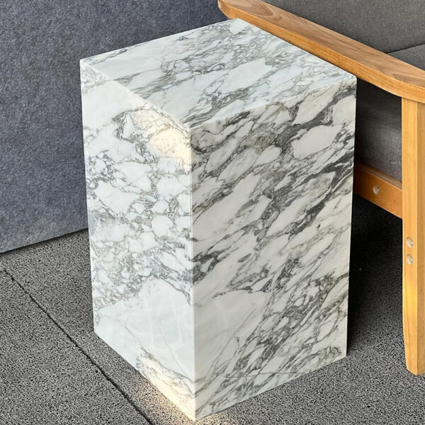 Luxury Marble Side Table,Square End Table for Modern Sofa and Bed, Living Room, Sofa, Bedroom（Arabescato）
