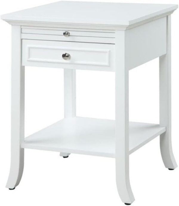 Convenience Concepts American Heritage Logan End Table with Drawer and Slide, White Faux Marble Top/Black