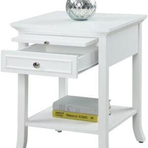 Convenience Concepts American Heritage Logan End Table with Drawer and Slide, White Faux Marble Top/Black